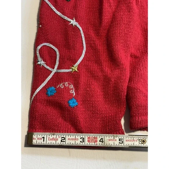 AMBRA HO HO HO SNOWMAN CARDIGAN 2XL CHRISTMAS SWEATER PARTY RED VINTAGE FUR - Picture 16 of 16